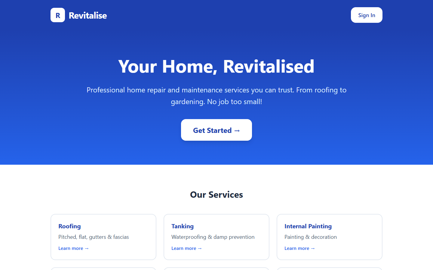 Revitalise home-services website